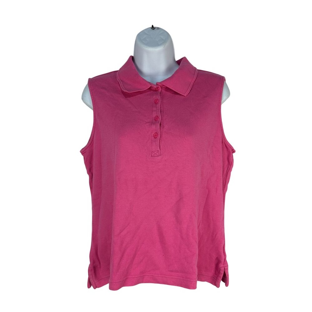 Classic Elements Womens Sleeveless Polo Shirt Medium Bright Pink Top
